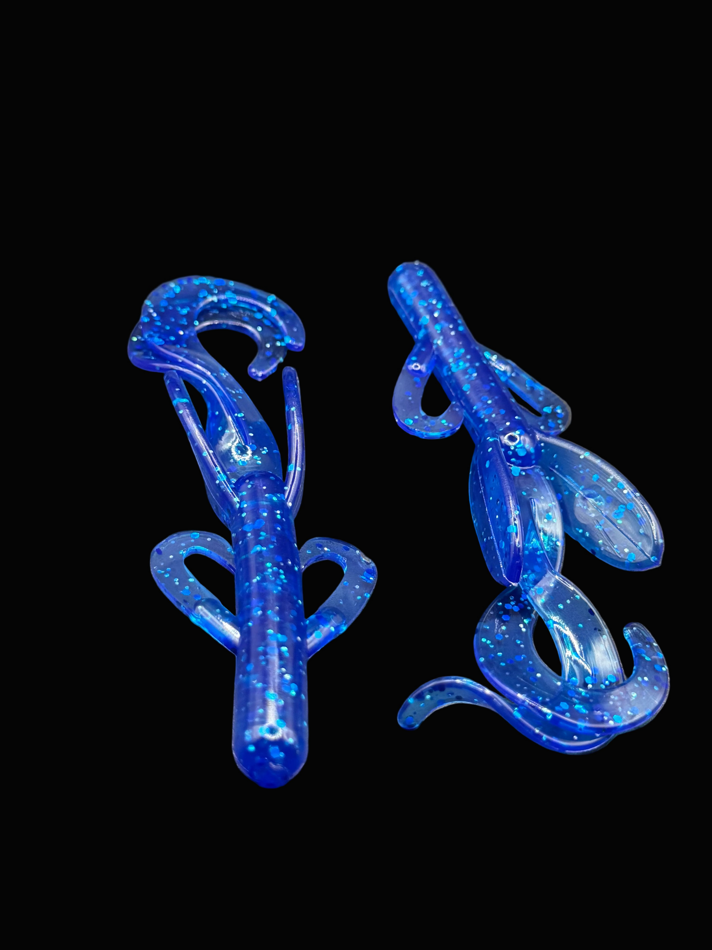 Okie Angler co 3.8 inch Blue Sapphire mud hog, brush hog style bait for bass fishing.