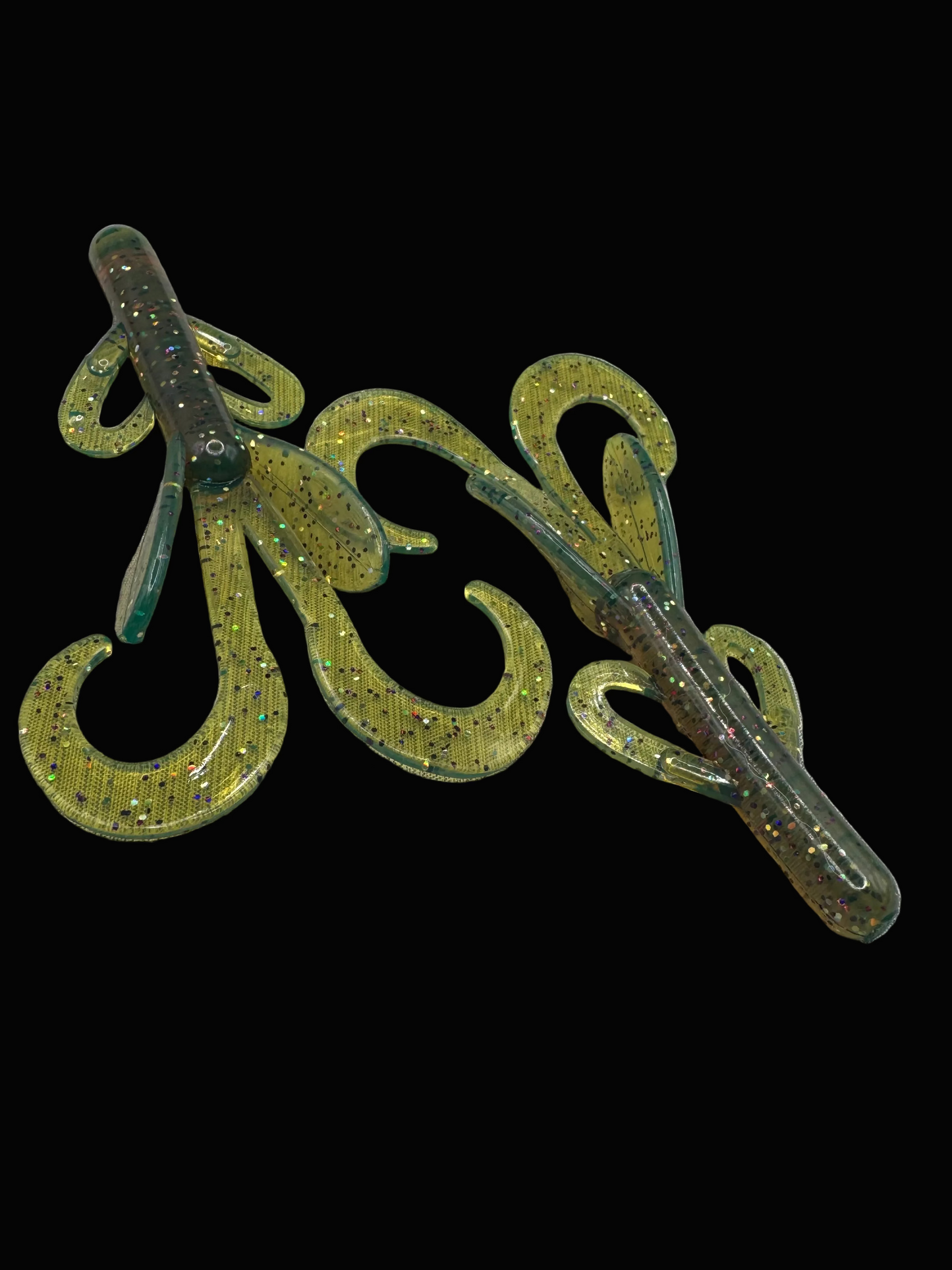 Okie Angler co 3.8 inch Whoo oil mud hog, brush hog style bait for bass fishing.