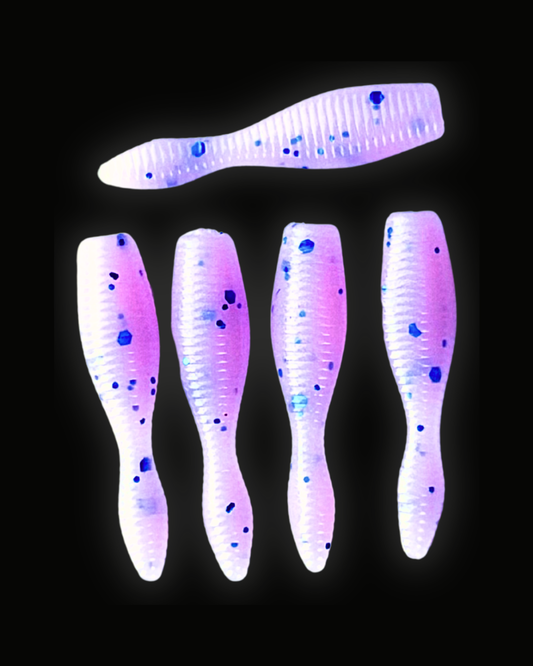 Okie Angler Co Pink Berry 1" Crappie Leech soft plastic lure for pan fishing.