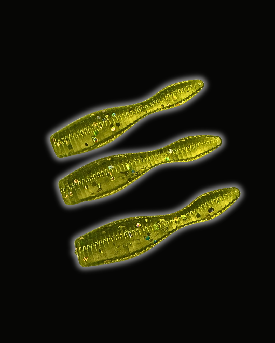 Okie Angler Co Old Money 1" Crappie Leech soft plastic lure for pan fishing.