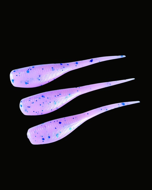 Okie Angler Co Pink Berry 2-inch Crappie Slayer soft plastic bait for crappie fishing.