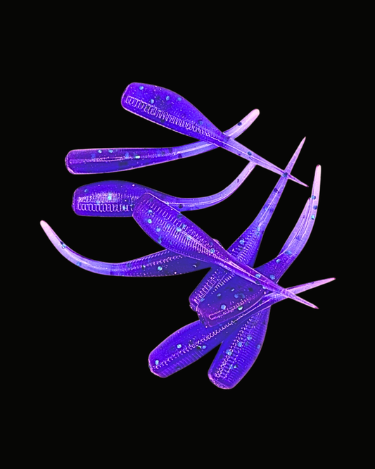 Okie Angler Co Prizm Purple 2-inch Crappie Slayer soft plastic bait for crappie fishing.