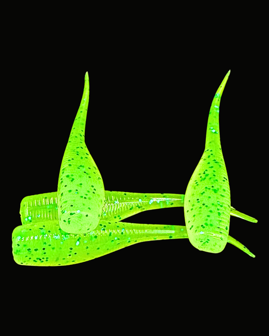 Okie Angler Co Toxic Waste 2-inch Crappie Slayer soft plastic bait for crappie fishing.