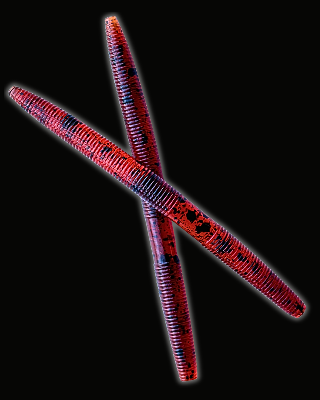 Okie Angler Co 5" Sweet Fire Twister Stick Senko-style stick bait for bass fishing on a black background.