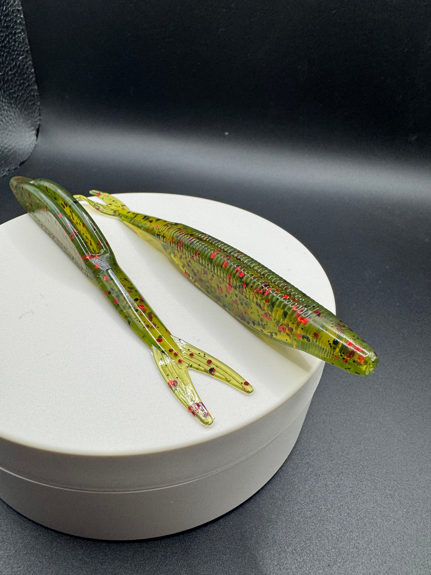 Okie Angler co Watermelon red 5" jerk bait soft plastic lure for fishing.