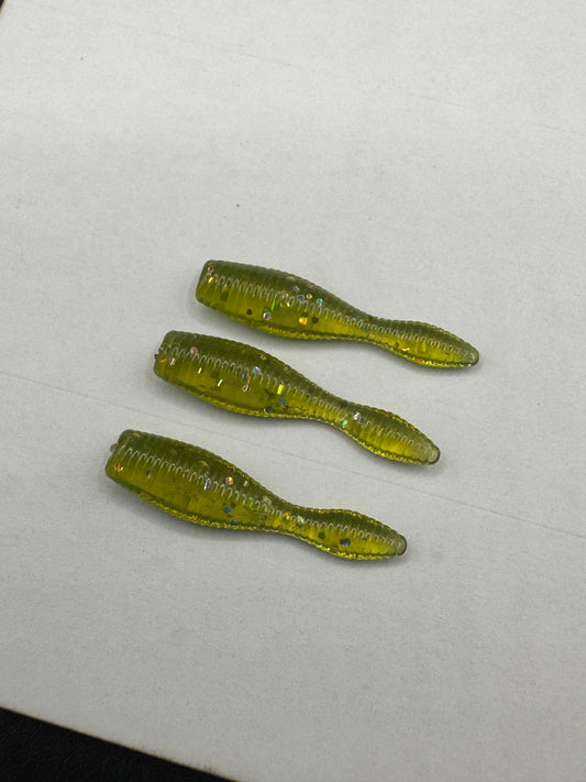 Okie Angler co Old Money 1" leech  bait soft plastic lure for crappie fishing.