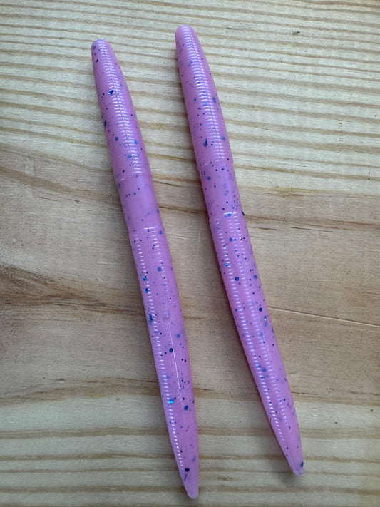Okie Angler Co 5" Pink Berry Twister Stick Senko-style stick bait for bass fishing on a black background.